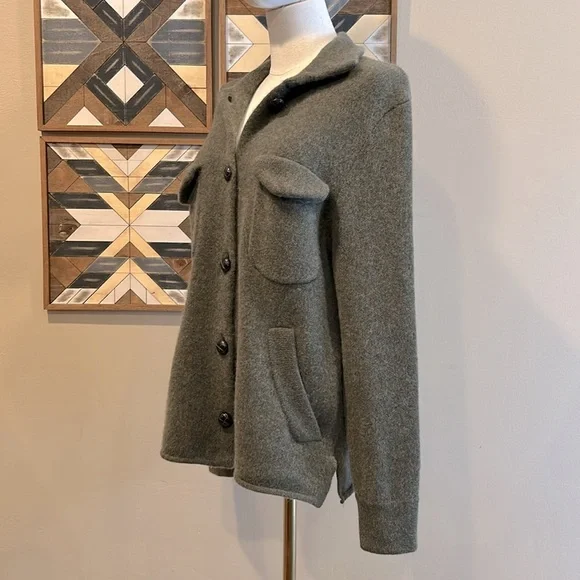 NakedCashmere Women’s Cashmere Cardigan Sweater Shacket Olive Green Heather XS - Picture 3 of 14